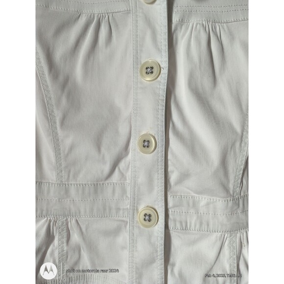 Ann Taylor Loft White Corduroy Big Button Cap Sleeve Top Jacket Womens Size 10 - Picture 2 of 8